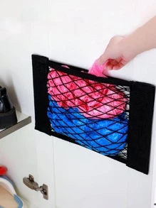 1pc Multi-Functional Trash Bag Holder, Breathable Net Pouch Wall Mount Garbage Bag Organizer, Elastic Storage Basket For Cabinet Door, Suitable For Home, Kitchen, Bathroom Storage & Organization,For Back To School - Black - View 1