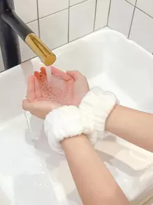 2pcs/set Polyester Wristband, Minimalist White Absorbent Makeup Wristband For Bathroom - White - View 1