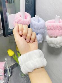 2pcs/set Polyester Wristband, Minimalist White Absorbent Makeup Wristband For Bathroom - White - View 2