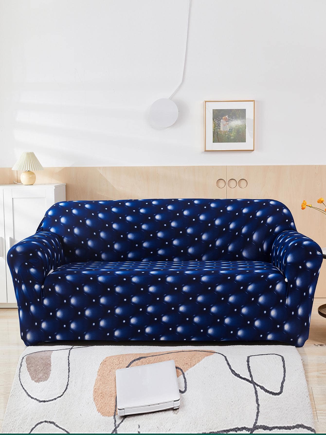 1入組圖形圖案沙發套現代滌綸沙發套適合家用 - 藍色 - 查看 1