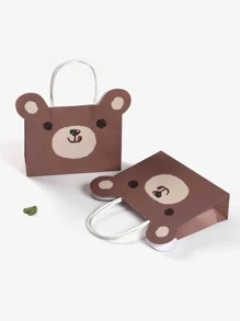 10pcs Paper Gift Bag, Cute Cartoon Bear Design Gift Bag For Home - Brown - View 4