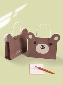 10pcs Paper Gift Bag, Cute Cartoon Bear Design Gift Bag For Home - Brown - View 5