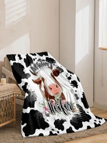 1pc Cow Pattern Blanket, Modern Fabric Blanket For Home - Multicolor - View 2