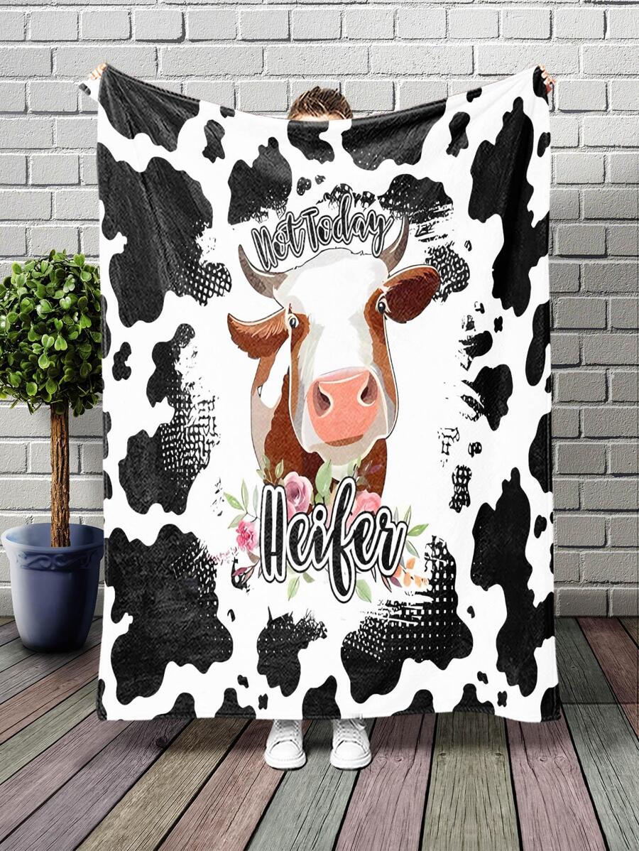 1 pieza Manta con patrón de vaca moderno de tela para casa - Multicolor - Ver 1