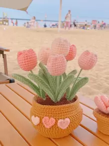 1入組纖維勾織現代花朵設計勾織材料套件 - 粉色 - 查看 1