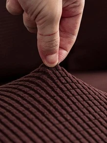 1/4pcs Solid Color Chenille Ruffled Stretch Chair Covers - Coffee Brown - View 5