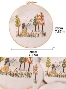 1套圖形和樹圖案手工刺繡現代滌綸隨機顏色手工刺繡套件用於縫紉 - 軍綠色 - 查看 3
