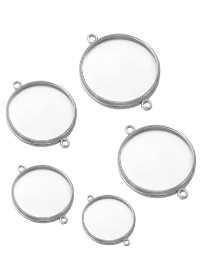 10pcs/Lot Fit 6/8/10/12/14/16/18/20/25/30mm Two Holes Hanging Stainless Steel Cameo Cabochon Base Setting For DIY Jewelry Making