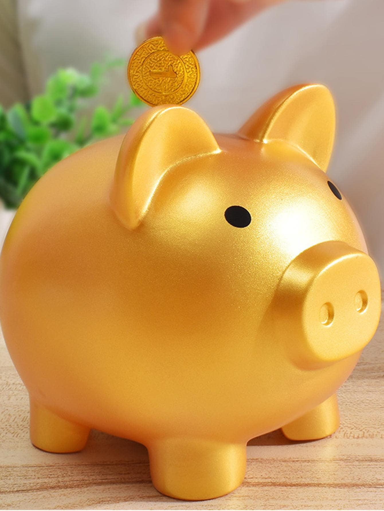 1pc PE Money Box, Creative Pig Shaped Money Box For Home - Gold - View 1