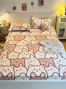 1pc Cartoon Graphic Fitted Sheet, Cute Fabric Fitted Bottom Sheet For Bedroom