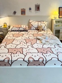 1pc Cartoon Graphic Fitted Sheet, Cute Fabric Fitted Bottom Sheet For Bedroom
