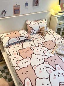 1pc Cartoon Graphic Fitted Sheet, Cute Fabric Fitted Bottom Sheet For Bedroom
