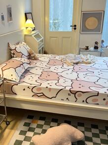 1pc Cartoon Graphic Fitted Sheet, Cute Fabric Fitted Bottom Sheet For Bedroom