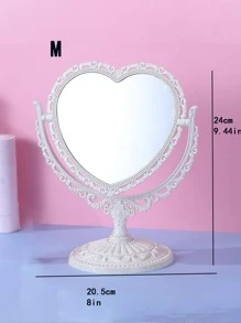 1pc Heart Design Decoration Craft, Vintage Frame Design Plastic Vanity Mirror For Home - Beige - View 7