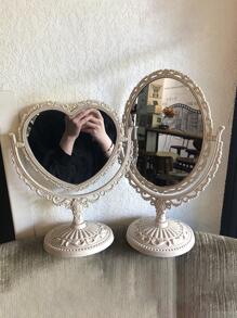 1pc Heart Design Decoration Craft, Vintage Frame Design Plastic Vanity Mirror For Home - Beige - View 1