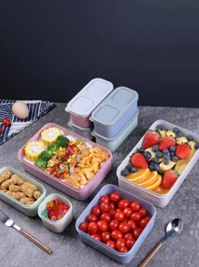1 Hộp Cơm Di Động, Bắc Âu Hai Tông Màu Hộp Cơm Di Động Bằng Nhựa Cho Văn Phòng, Trường Học - Màu xanh lam - Xem 3