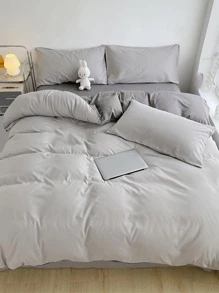 Solid Duvet Cover Without Filler, Simple Fabric Quilt Cover, For Bedroom - Multicolor - View 2