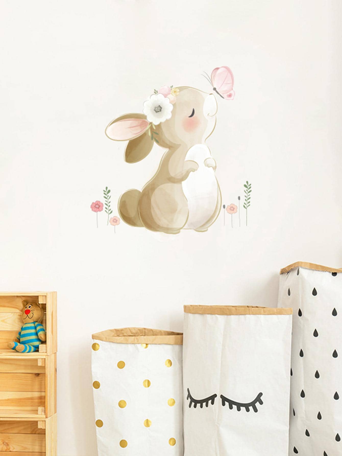 1pc Cartoon Rabbit Pattern Wall Sticker, Cute PVC Self Adhesive Wall Art Decal, For Home Decor, Stickers, Wall Decal, Vinyl Decal For Home Decorations, Spring Decoration Items Refresh Your Home, Rama Decoration Stickers - Multicolor - View 1