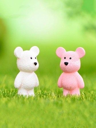 2pcs Bear Shaped Decoration Craft, Cartoon Plastic Ornament For Home Best Gifts Birthday
