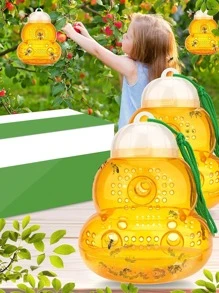 1pc Orange Gourd Shaped Wasp Trap, Creative Plastic Jacket Trap For Garden - Orange - View 1