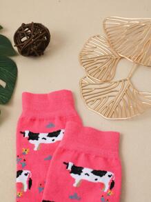 1 Par De Calcetines De Media Pantorrilla Con Estampado De Vaca Para Hombre