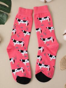1 Par De Calcetines De Media Pantorrilla Con Estampado De Vaca Para Hombre