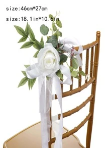 1pc Flower & Leaf Decor Sash, PE Romantic Chair Sash For Party