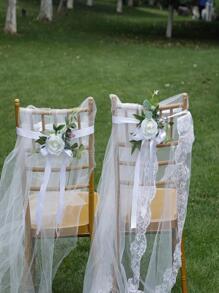 1pc Flower & Leaf Decor Sash, PE Romantic Chair Sash For Party
