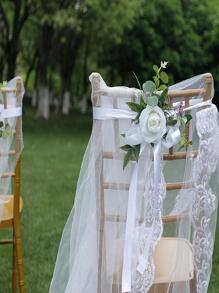 1pc Flower & Leaf Decor Sash, PE Romantic Chair Sash For Party