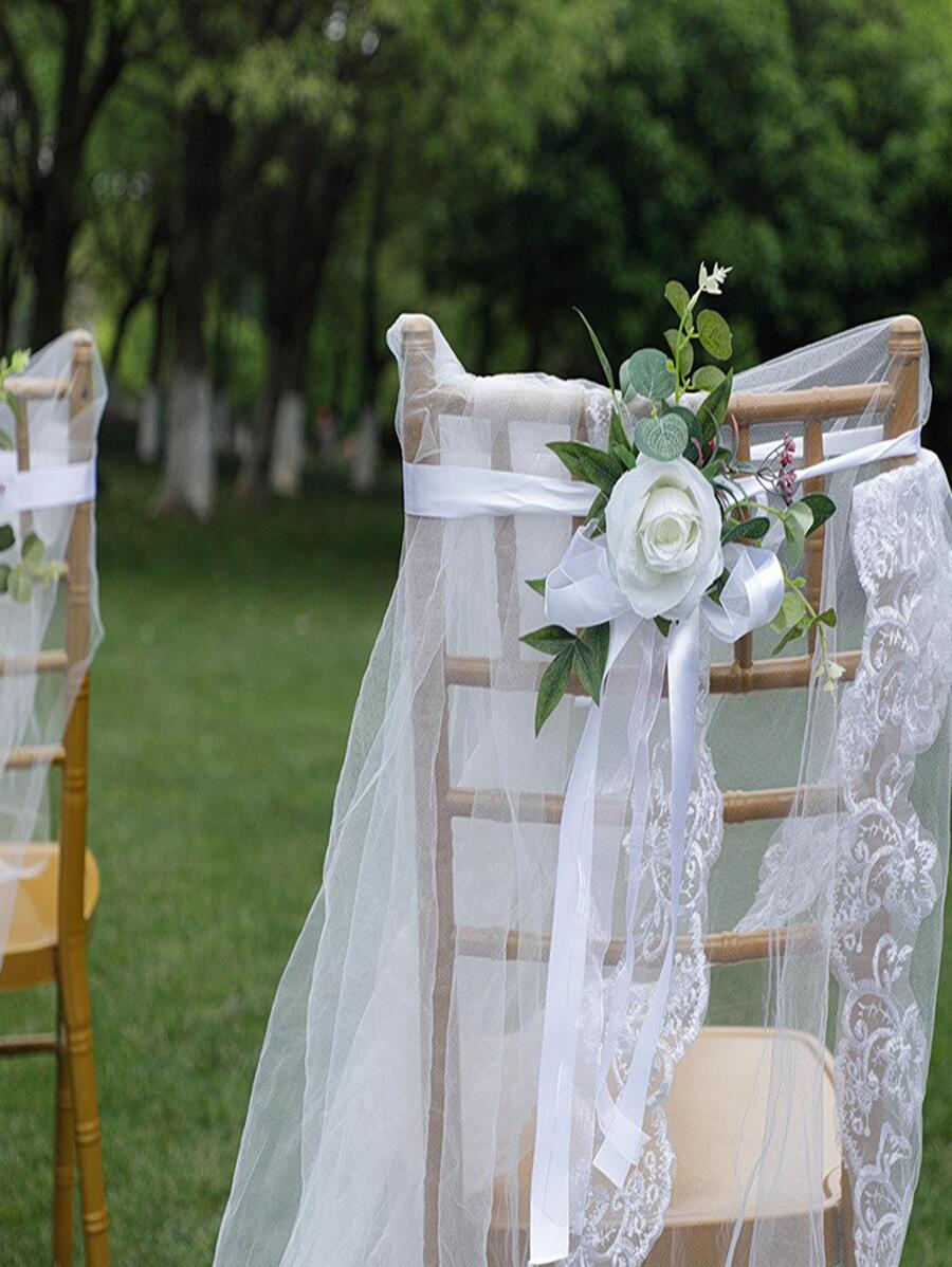 1pc Flower & Leaf Decor Sash, PE Romantic Chair Sash For Party
