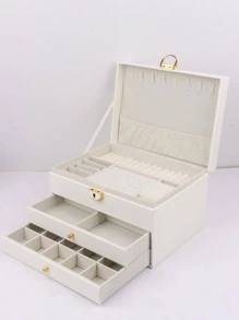 1pc Large Capacity Jewelry Box, Modern Multi-grid Multi-layer Jewelry Storage Box For Home - White - View 11