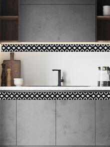 1roll 47.24 X 3.93 Inch PVC Waistline Sticker, Modernist Geometric Pattern Waterproof Self-adhesive Waistline Sticker For Home - Black and White - View 6