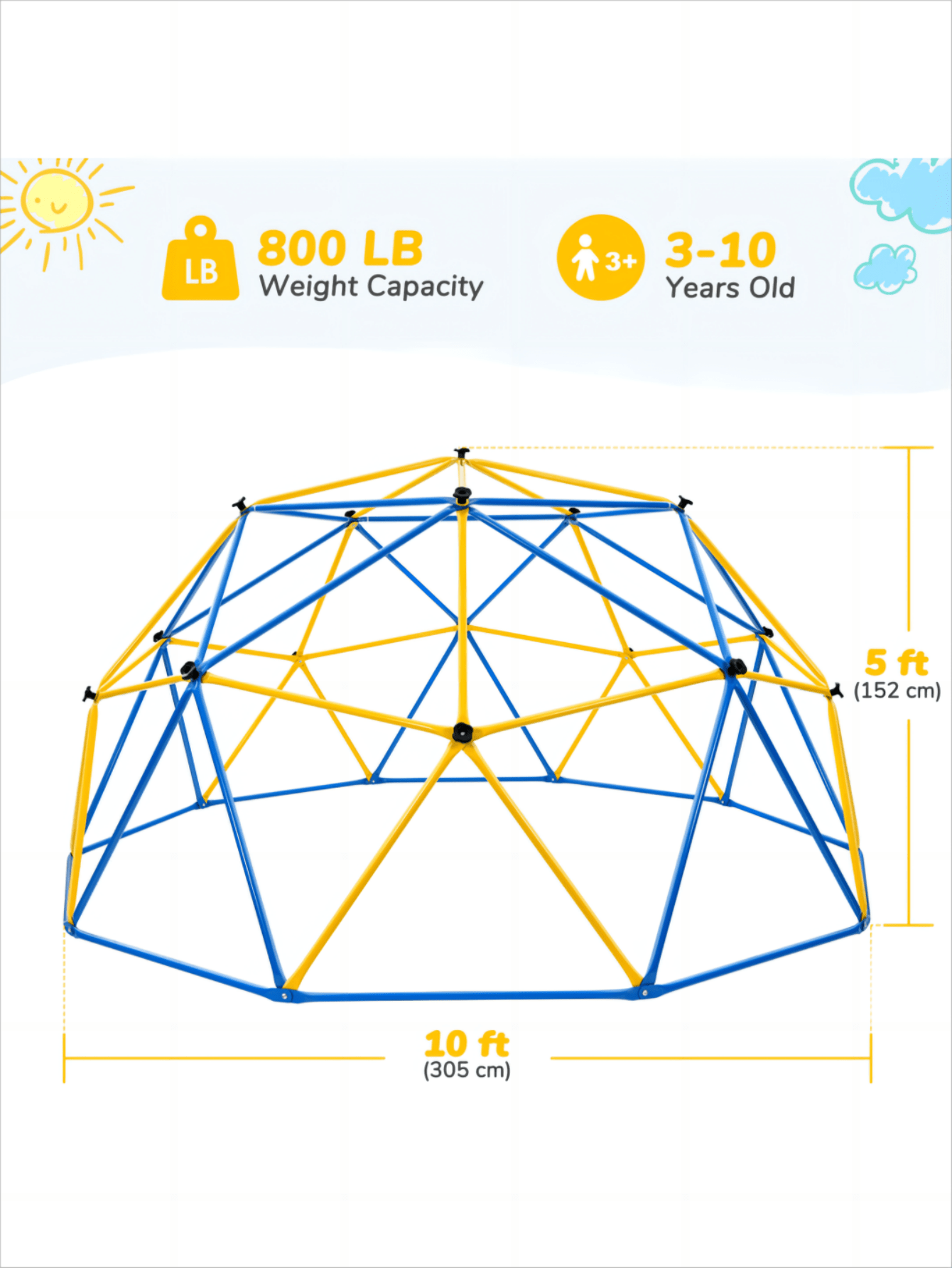 10FT Climbing Dome with Canopy and Swing, Dome Climber for Kids 3 10
