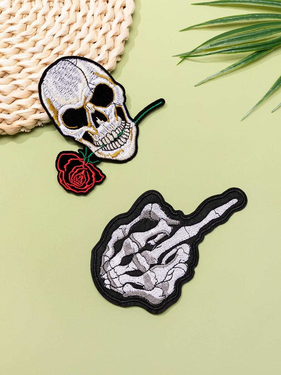 2pcs Polyester Sewing Patch, Modern Skull Design Patch Sticker For Home - Multicolor - View 1