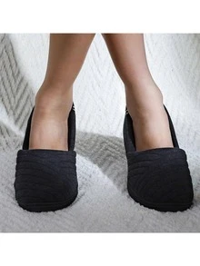 Women's Cotton Jersey Slippers Comfy Breathable Memory Foam House Shoes - màu đen - Xem 3