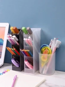 1pc Plain Pen Holder, Simple Clear Multifunction Plastic Pen Holder Rack For Office - White - View 6