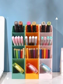 1pc Plain Pen Holder, Simple Clear Multifunction Plastic Pen Holder Rack For Office - White - View 5