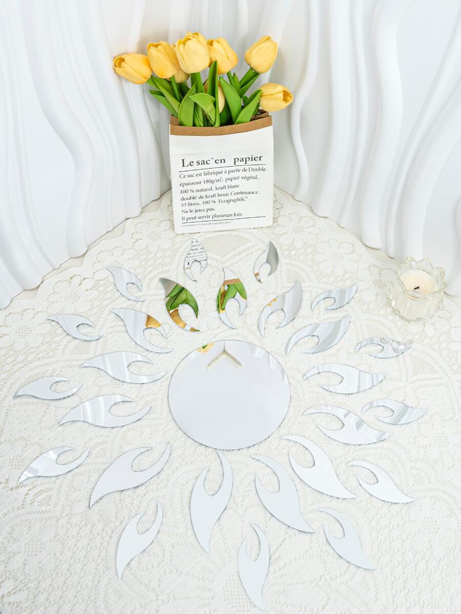 27入組向日葵形鏡子現代塑膠牆鏡瓷磚 - 銀色 - 查看 1