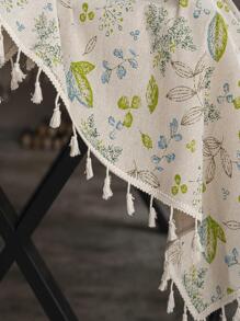 1pc Leaf Pattern Tassel Decor Tablecloth, Modern Fabric Rectangle Table Cloth For Kitchen - Multicolor - View 2