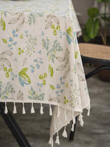 1pc Leaf Pattern Tassel Decor Tablecloth, Modern Fabric Rectangle Table Cloth For Kitchen - Multicolor - View 6
