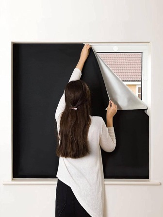 1入組素色全遮光布黑色滌綸自由剪裁便攜式窗簾、汽車