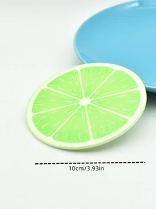 4pcs/set Plastic Place Mat, Modern Lemon Pattern Round Insulated Table Mat For Kitchen Dining Table - Green - View 4