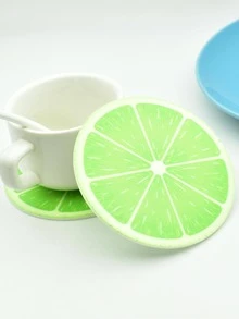 4pcs/set Plastic Place Mat, Modern Lemon Pattern Round Insulated Table Mat For Kitchen Dining Table - Green - View 2