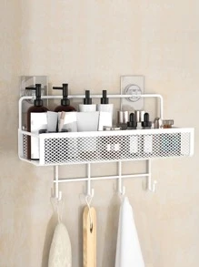1 pieza montado en la pared Almacenamiento de baño moderno unicolor blanco Estante de almacenamiento de baño para cuarto de baño - Blanco - Ver 2