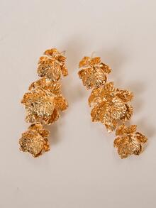 1對時尚鋅合金花耳墜適合女士日常裝飾 - 金黃色 - 查看 3