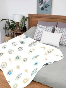 1入組絨布現代眼睛圖案床毯 - 白色 - 查看 3