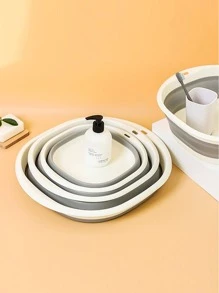 1pc Plastic Wash Basin, Modern Two Tone Foldable Wash Basin For Bathroom - Grey - View 6