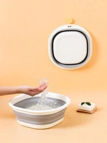 1pc Plastic Wash Basin, Modern Two Tone Foldable Wash Basin For Bathroom - Grey - View 5