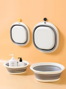 1pc Plastic Wash Basin, Modern Two Tone Foldable Wash Basin For Bathroom - Grey - View 2