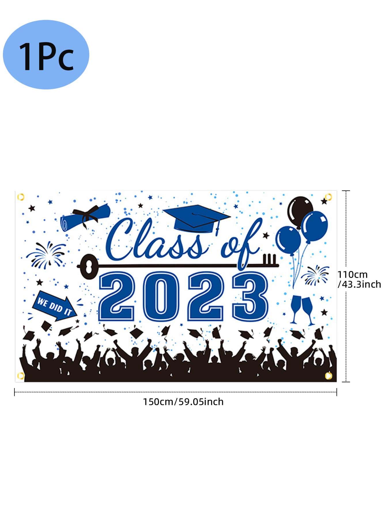 1 pièce fête Arrière-plan moderne graphique de slogan Fond photomaton pour graduation fête - Bleu azur - Voir 4
